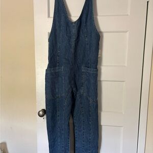 We The Free light blue denim overalls with contrast stitching